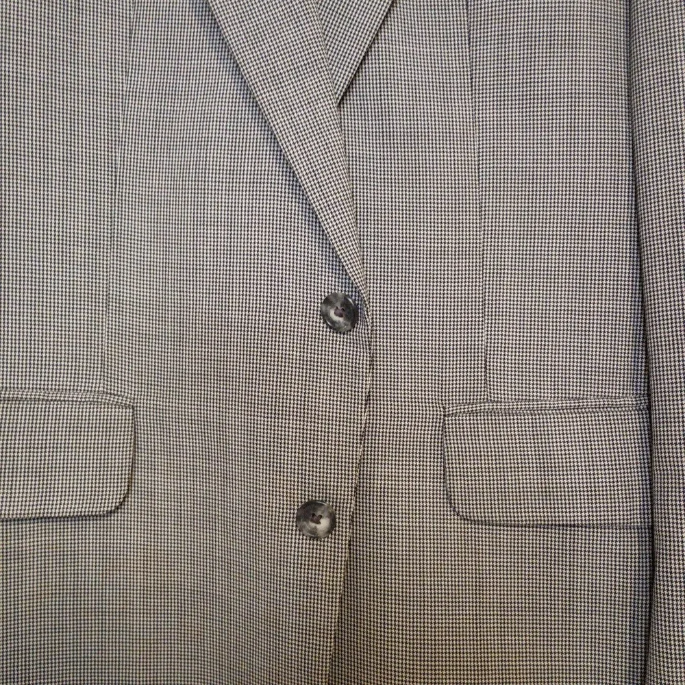 VTG Lands' End 40R Wool Black‎ Houndstooth Blazer Sport Coat Jacket 2 Button USA